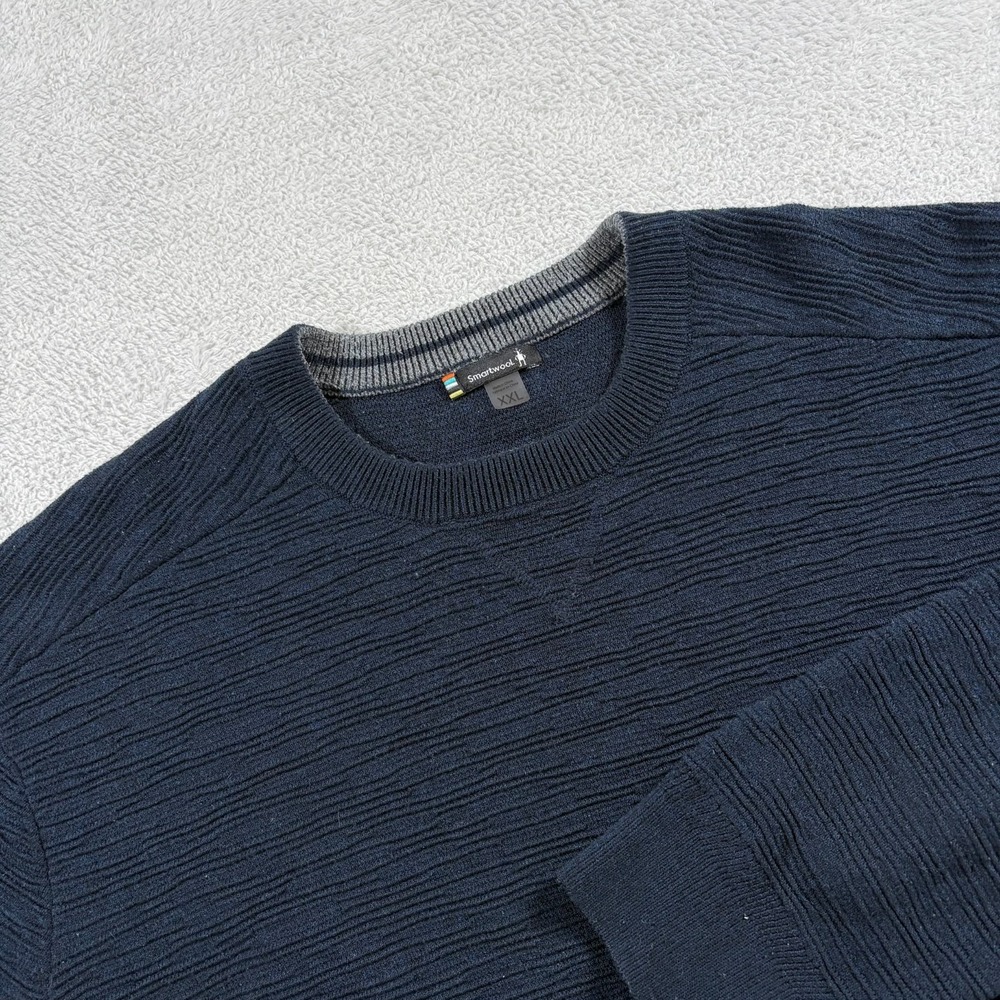 Smartwool Sweater Mens 2XL Navy Blue Textured Knit Crew Neck Outerwear
